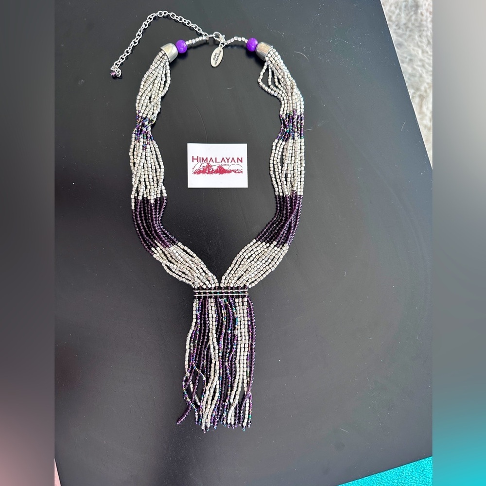 Purple Potay beaded tassel necklace by Himalayan Gems - Picture 6 of 13